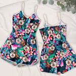 Tropical Husky Floral Beachwear for Dog Lovers - Sleeveless Romper