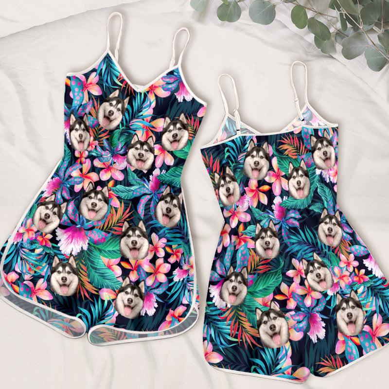 Tropical Husky Floral Beachwear for Dog Lovers - Sleeveless Romper