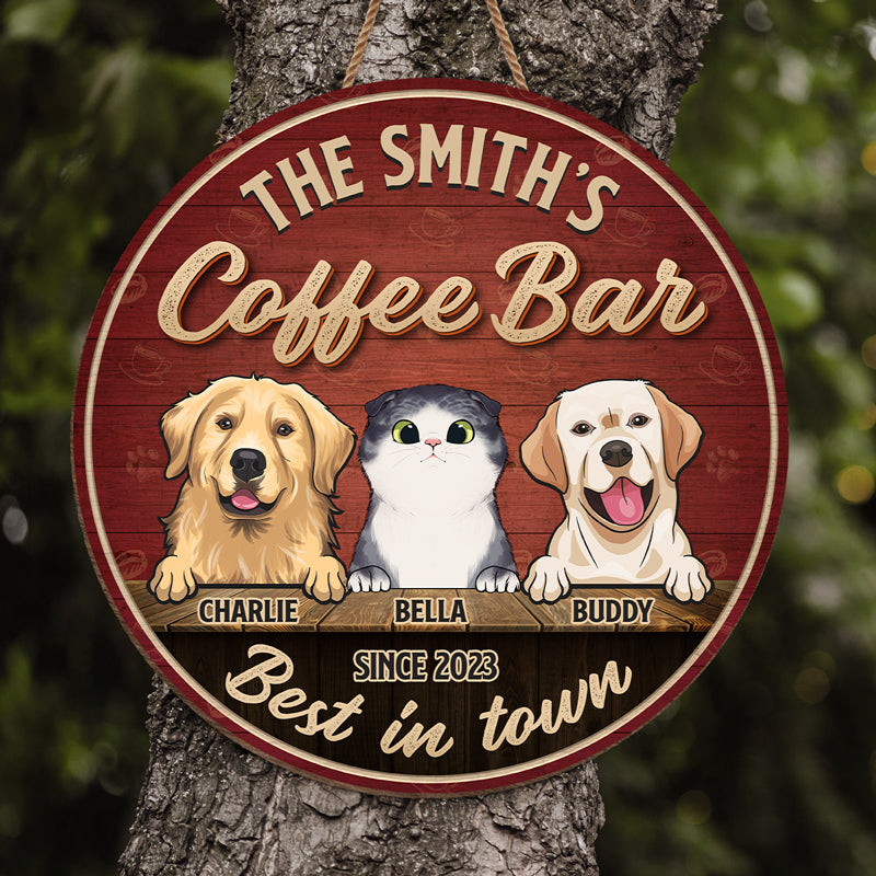 Custom Pet Name Coffee Bar Decor - Personalized Wood Sign