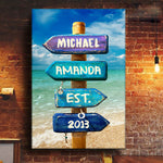 Custom Name Anniversary Beach Sign Gifts for Couples - Personalized Canvas