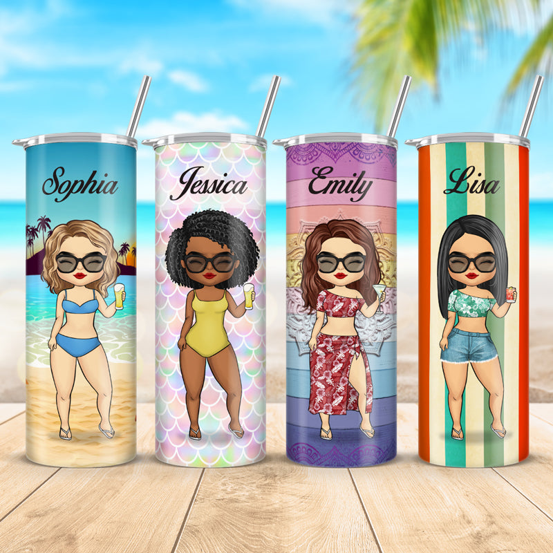 Sun Sand And Besties - Bestie Personalized Custom Skinny Tumbler - Gift For Best Friends, BFF, Sisters