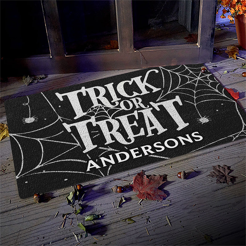 Custom Name Trick or Treat Halloween Decor - Personalized Doormat