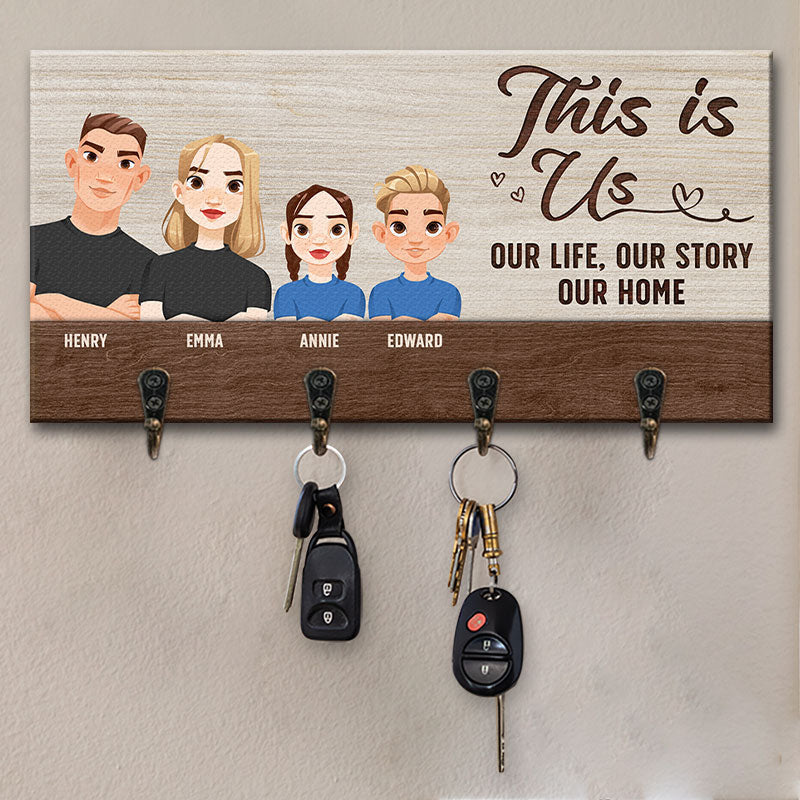 Our Life, Our Story And Our Sweet Home - Family Personalized Custom Key Hanger, Key Holder - Gift For Family Members