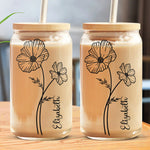 Custom Name Floral Drinkware Gift - Personalized Glass Cup