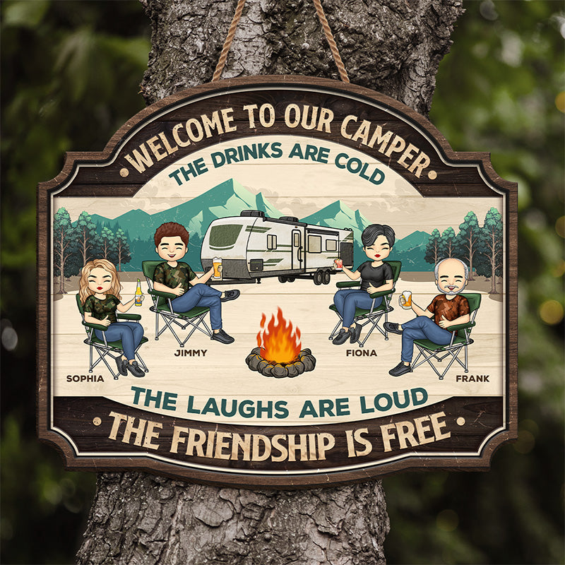 We’re Not Alcoholics We're Drunks - Camping Personalized Custom Shaped Home Decor Wood Sign - House Warming Gift For Best Friends, BFF, Sisters, Camping Lovers