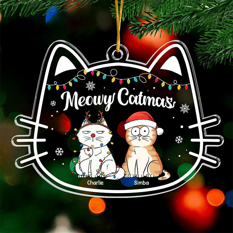 Custom Name Meowy Catmas Gifts for Cat Lovers - Personalized Ornament