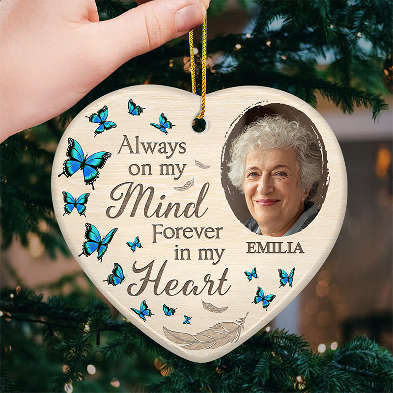 Custom Photo In Loving Memory - Memorial Personalized Custom Ornament - Ceramic Heart Shaped - Christmas Gift, Sympathy Gift For Family Members