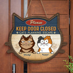 Custom Keep Door Closed Cat Lover Decor - Personalized Wood Sign