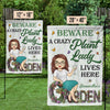 Beware A Crazy Plant Lady Lives Here - Garden Personalized Custom Flag - Gift For Gardening Lovers
