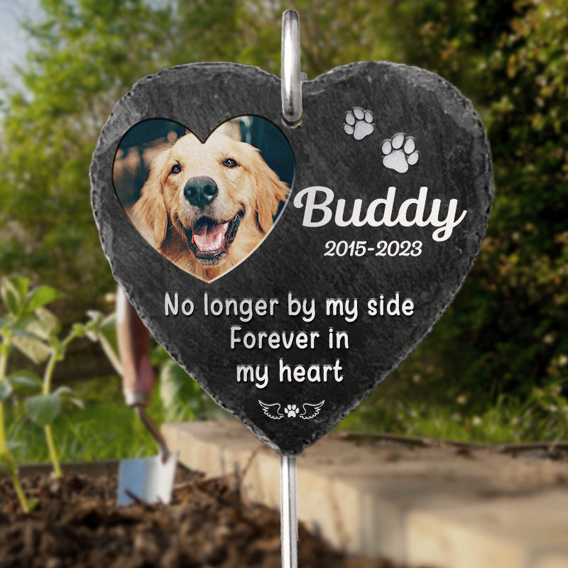 Custom Photo Right Here, Forever In My Heart - Memorial Personalized Memorial Garden Slate & Hook - Sympathy Gift, Gift For Pet Owners, Pet Lovers