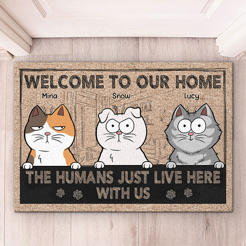 Custom The Humans Just Live Here With Us Cat Decor - Personalized Doormat