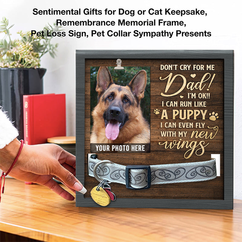 I Can Run Like A Puppy, I Can Even Fly With My New Wings - Memorial Personalized Custom Pet Loss Sign, Collar Picture Frame - Sympathy Gift, Gift For Pet Owners, Pet Lovers