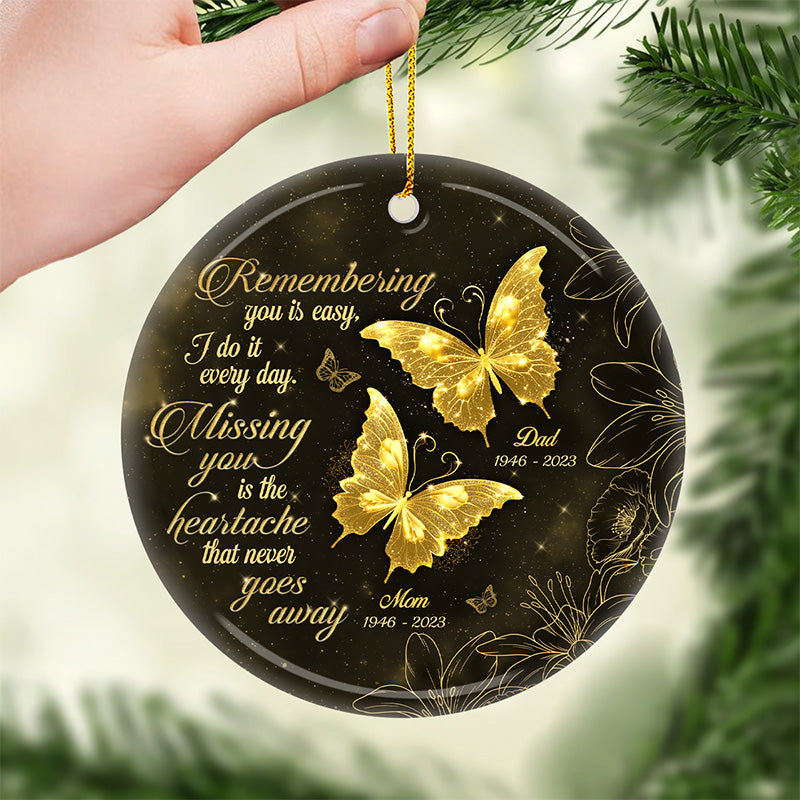 Custom Memorial Butterfly Gifts for Mom and Dad - Personalized Ceramic Ornament
