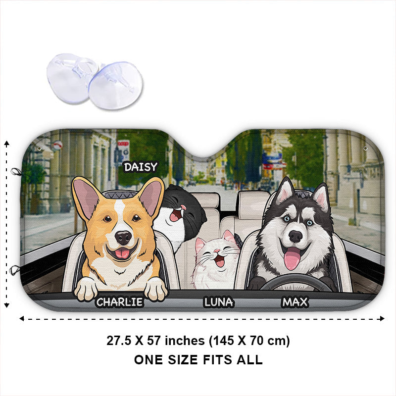 Custom Cartoon Pet Family Gifts for Pet Lovers - Personalized Auto Sunshade