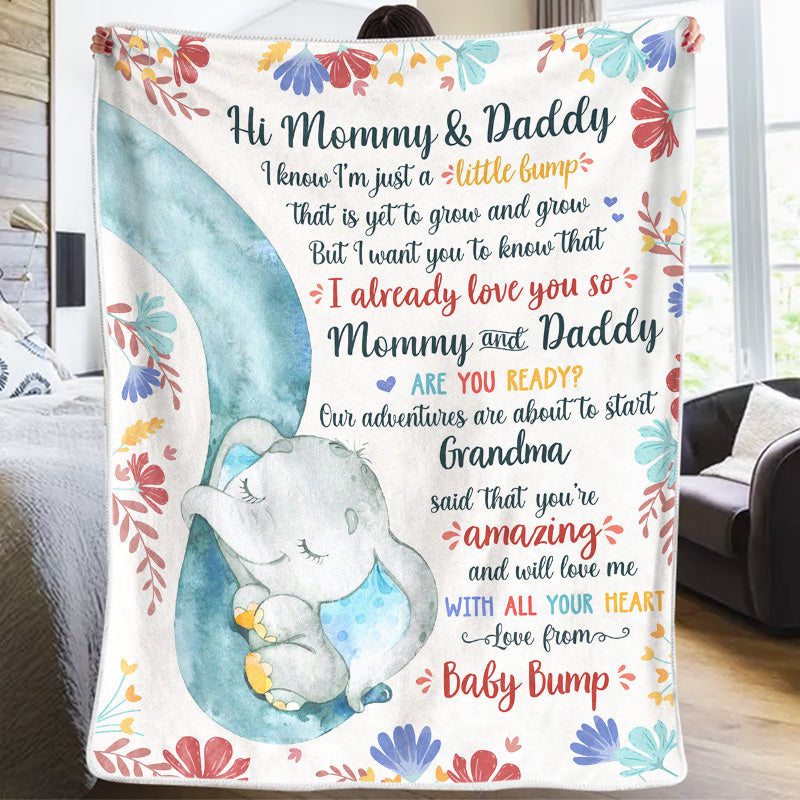 A Little Bump - Family Personalized Custom Baby Blanket - Baby Shower Gift, Gift For First Mom