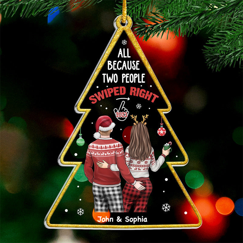 Custom Name Swiped Right Christmas Couple Gifts - Personalized Ornament