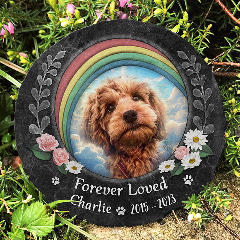 Custom Photo Forever Loved Pet Memorial Decor - Personalized Stone With Stand