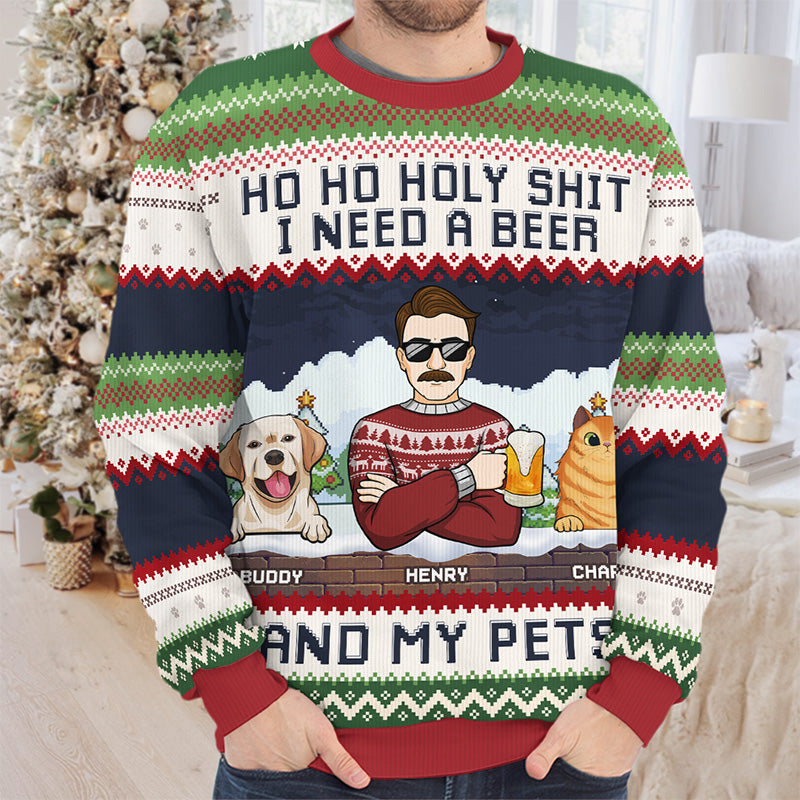I Need A Beer And My Fur Babies - Dog & Cat Personalized Custom Ugly Sweatshirt - Unisex Wool Jumper - Christmas Gift For Pet Owners, Pet Lovers