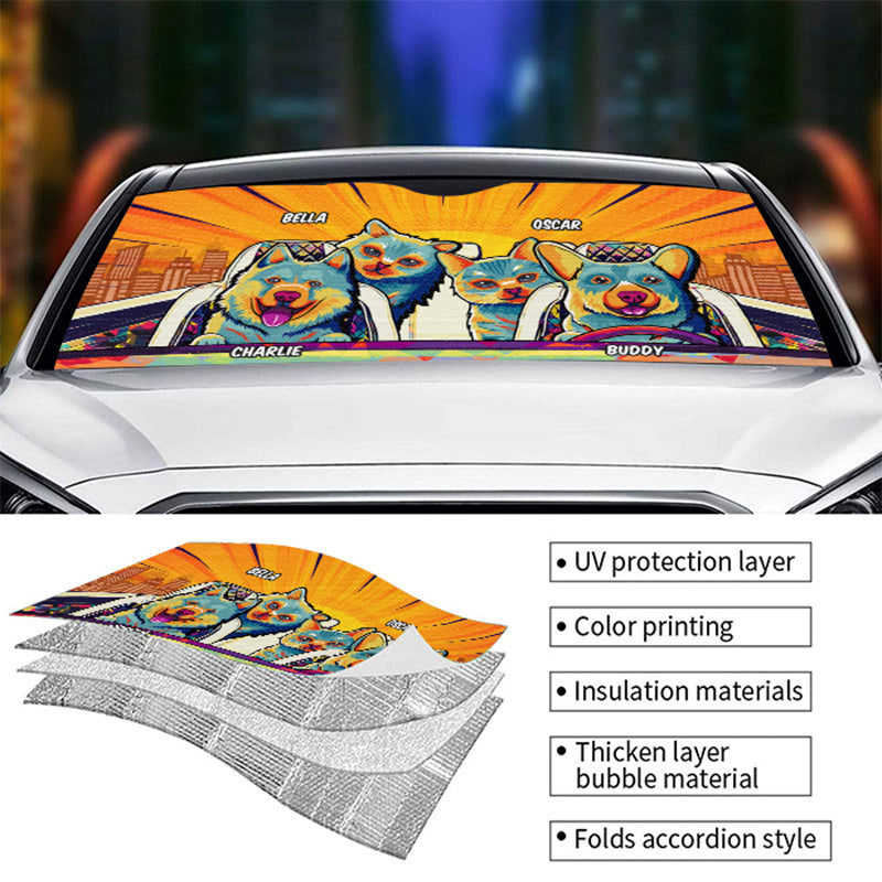 Let's Go Outside - Dog & Cat Personalized Custom Auto Windshield Sunshade, Car Window Protector - Gift For Pet Owners, Pet Lovers