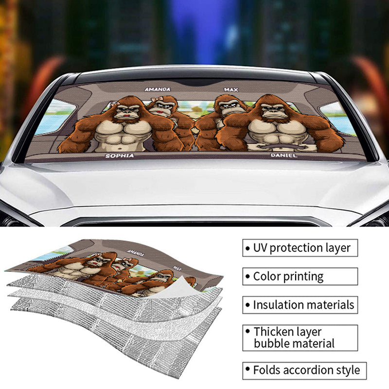 Custom Name Gorilla Family Gifts - Personalized Auto Sunshade