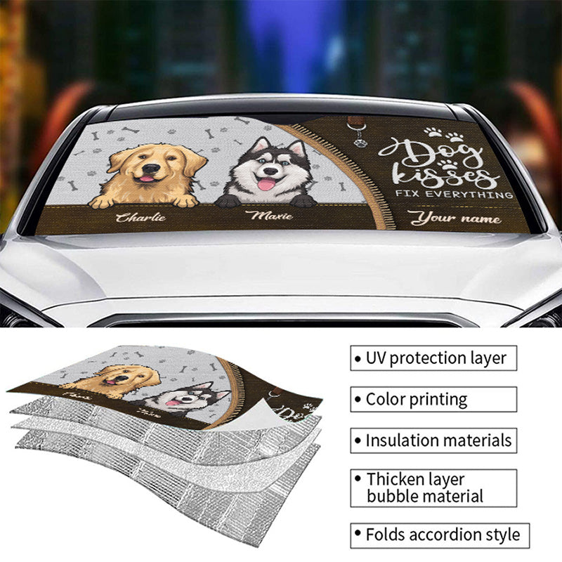 Custom Dog Kisses Fix Everything Gifts for Dog Lovers - Personalized Auto Sunshade