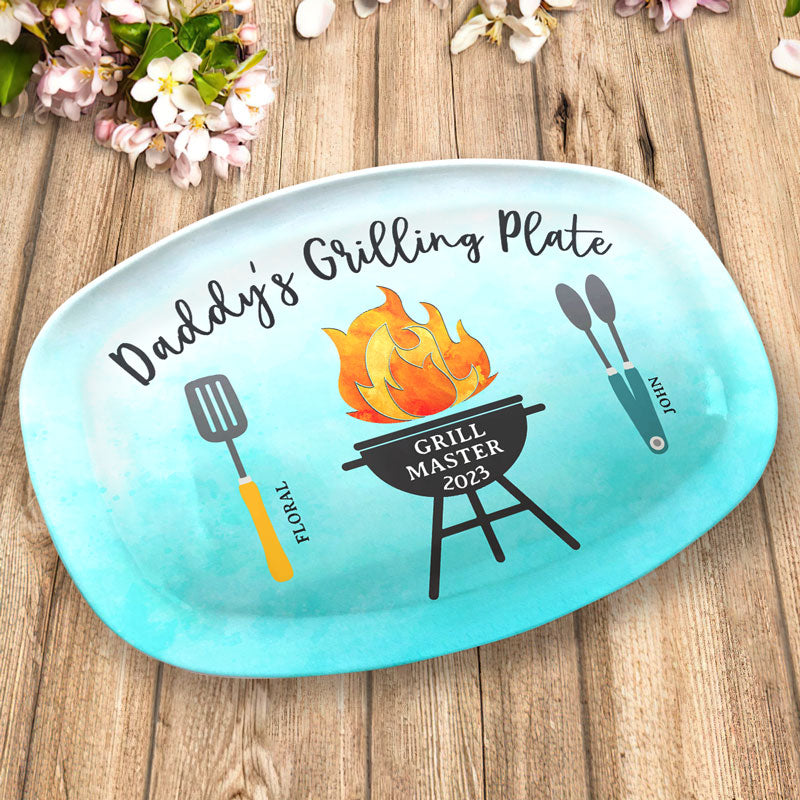 Custom Name Grill Master Gifts for Dad - Personalized Platter