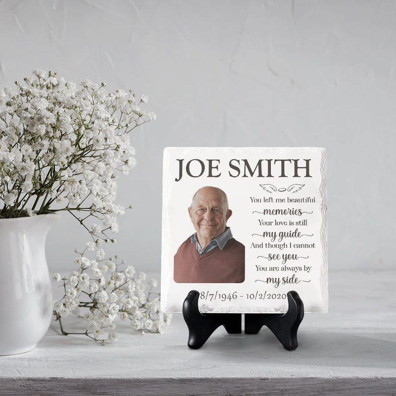 Custom Photo And Though I Cannot See You, You Are Always By My Side - Memorial Personalized Custom Square Shaped Ceramic Plaque With Stand - Memorial Gift, Sympathy Gift