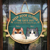Keep Door Closed Don't Let The Cats Out - Cat Personalized Custom Shaped Home Decor Wood Sign - House Warming Gift For Pet Owners, Pet Lovers