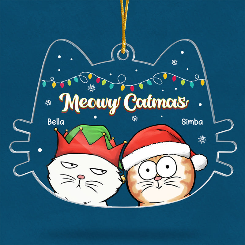 We Meow You A Merry Christmas - Cat Personalized Custom Ornament - Acrylic Cat Shaped - Christmas Gift For Pet Owners, Pet Lovers