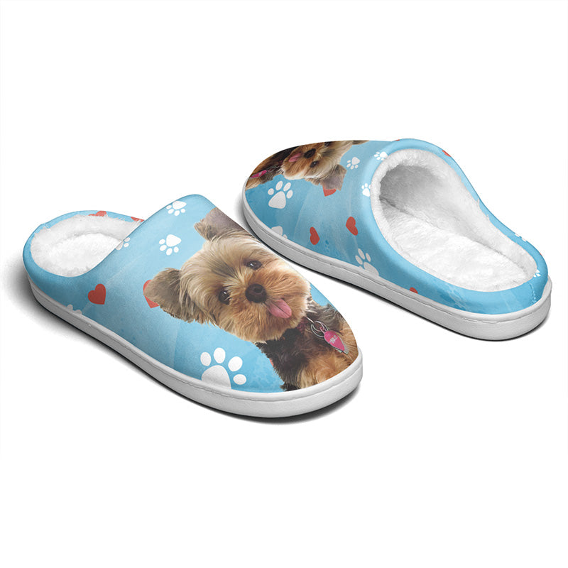 Yorkshire Terrier Paw Print Heart Design - Fluffy Slipper