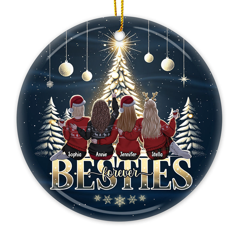Merry Christmas Bestie Forever - Bestie Personalized Custom Ornament - Ceramic Round Shaped - Christmas Gift For Best Friends, BFF, Sisters