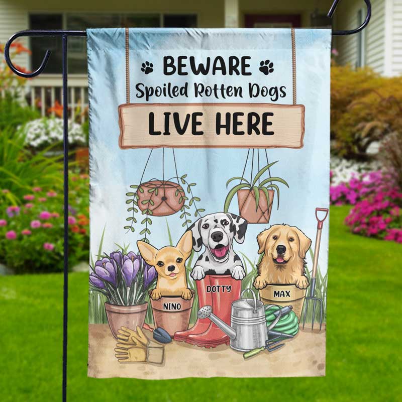 Custom Name Spoiled Rotten Dogs Garden Decor - Personalized Flag