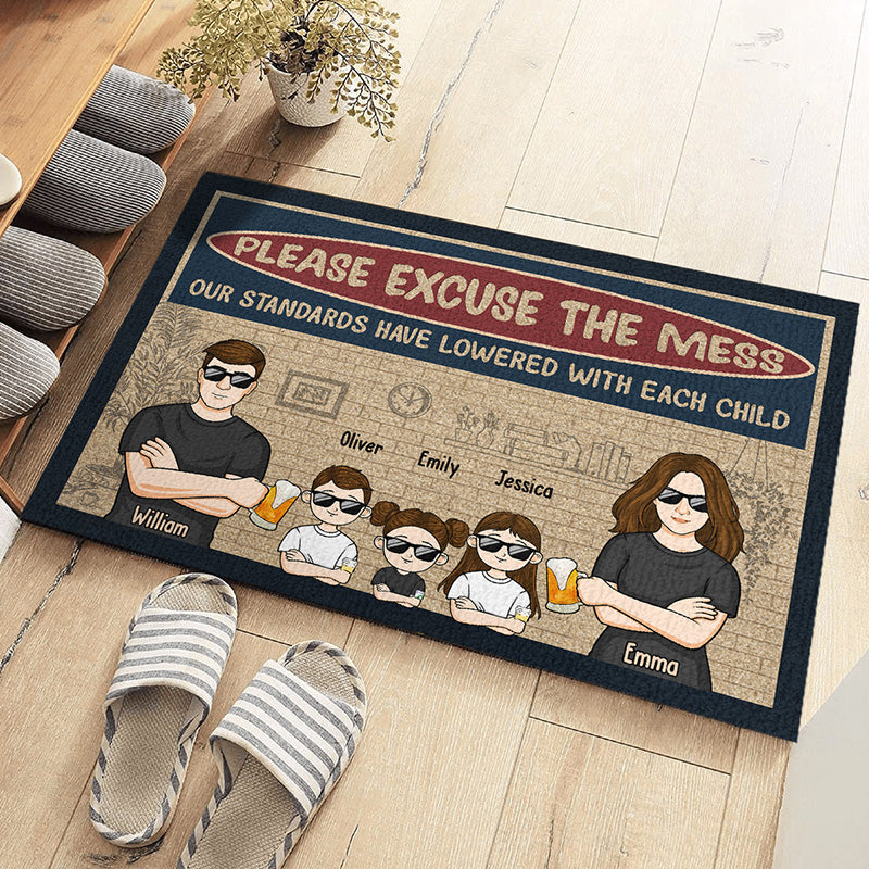 Our Standards Have Lowered With Each Child - Family Personalized Custom Decorative Mat - Gift For Family Members