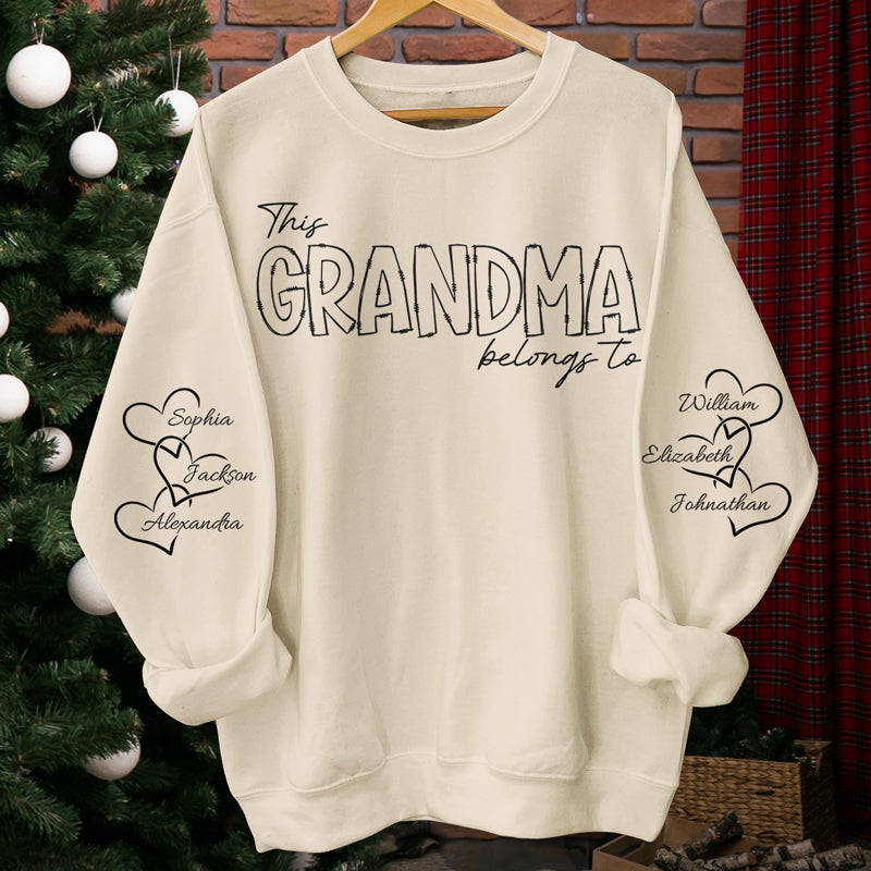 This Grandma Belongs To - Family Personalized Custom Unisex Sweatshirt With Design On Sleeve - Christmas Gift For Grandma