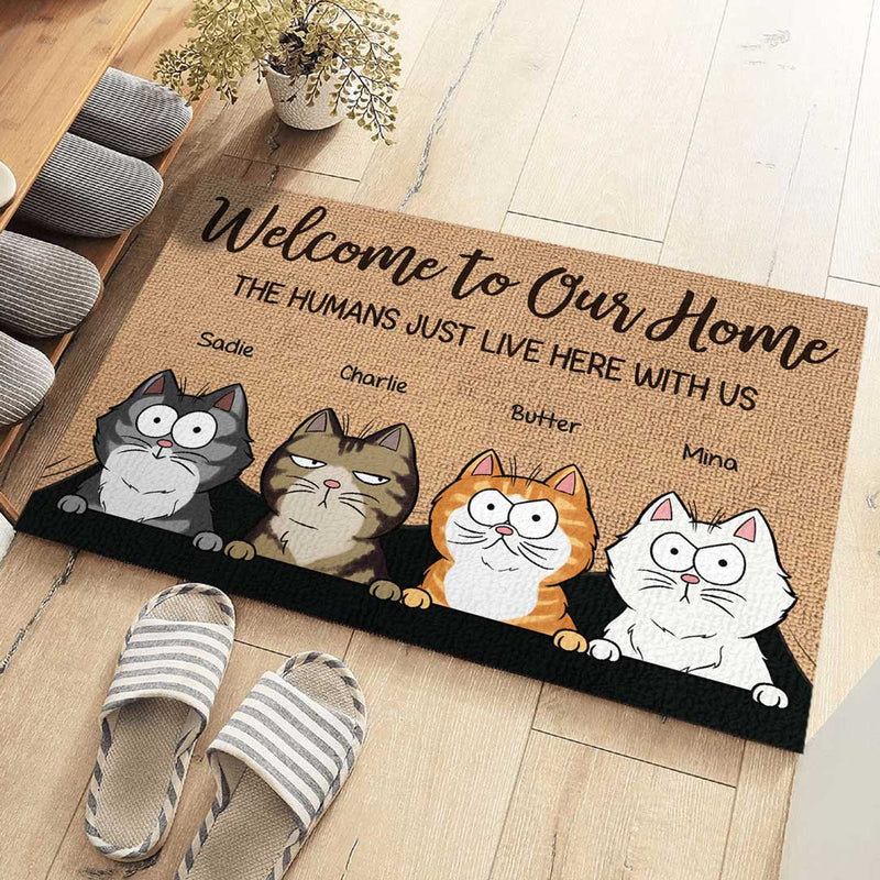 Enter With A Happy Heart - Cat Personalized Custom Decorative Mat - Gift For Pet Owners, Pet Lovers