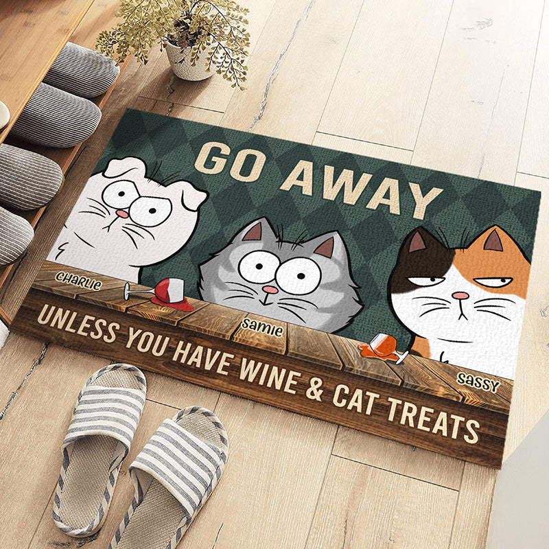Custom Go Away Unless You Have Wine & Cat Treats Housewarming Decor - Personalized Doormat