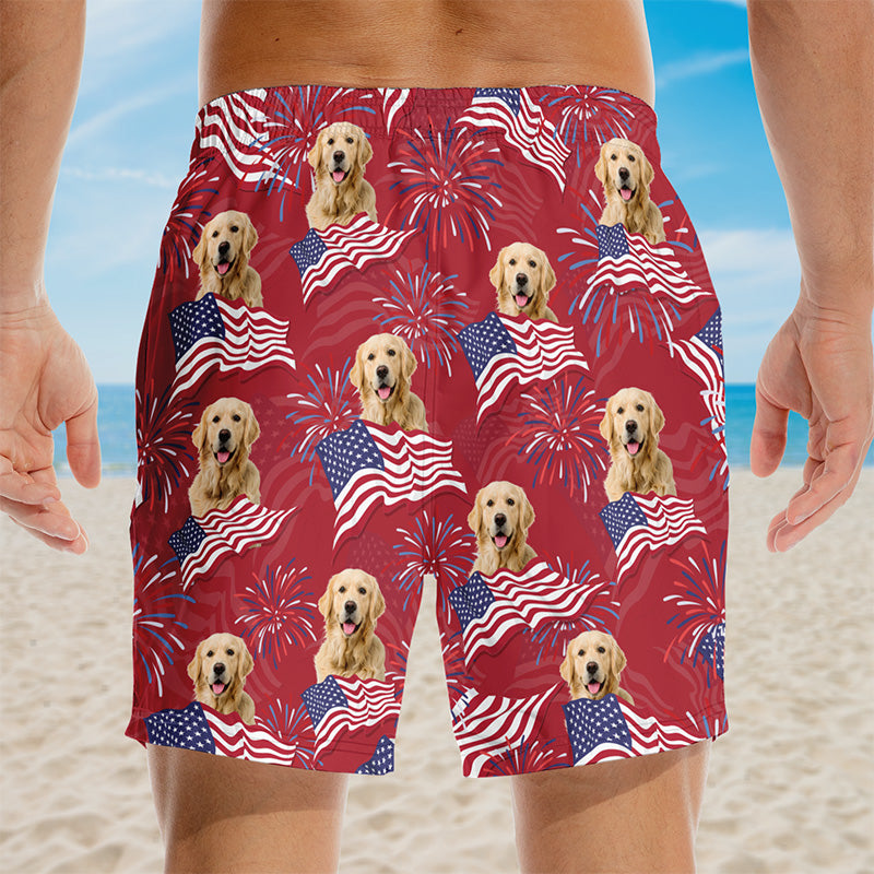 Custom Photo Today We Celebrate - Dog & Cat Personalized Custom Patriotic Men Beach Shorts - Independence Day, 4th Of July, Summer Vacation Gift, Birthday Party Gift For Pet Owners, Pet Lovers