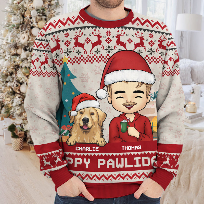 Happy Great Pawlidays - Dog & Cat Personalized Custom Ugly Sweatshirt - Unisex Wool Jumper - Christmas Gift For Pet Owners, Pet Lovers