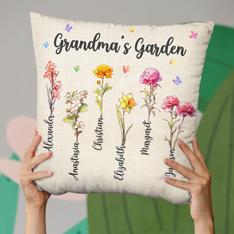 Grandma's Garden - Family Personalized Custom Pillow - Gift For Grandma