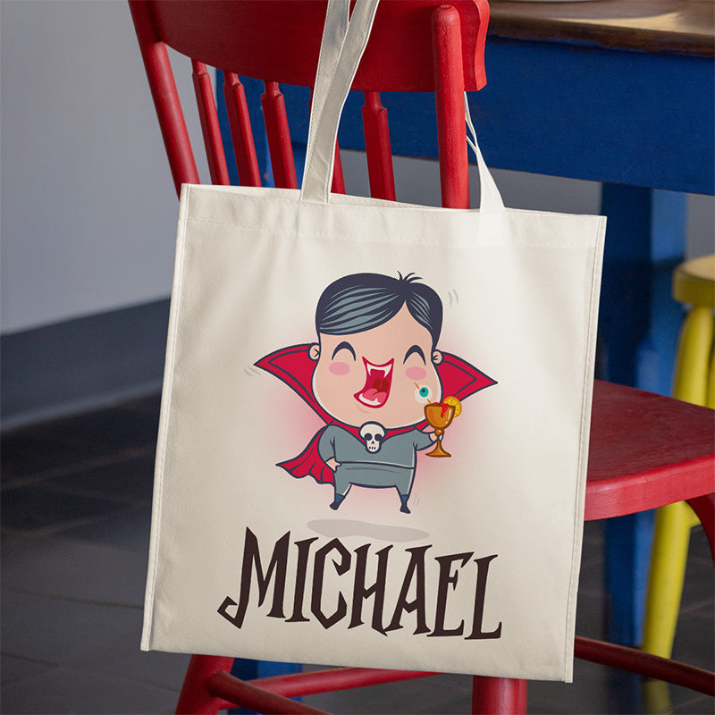 Custom Name Vampire Witch Halloween Gifts for Kids - Personalized Tote Bag