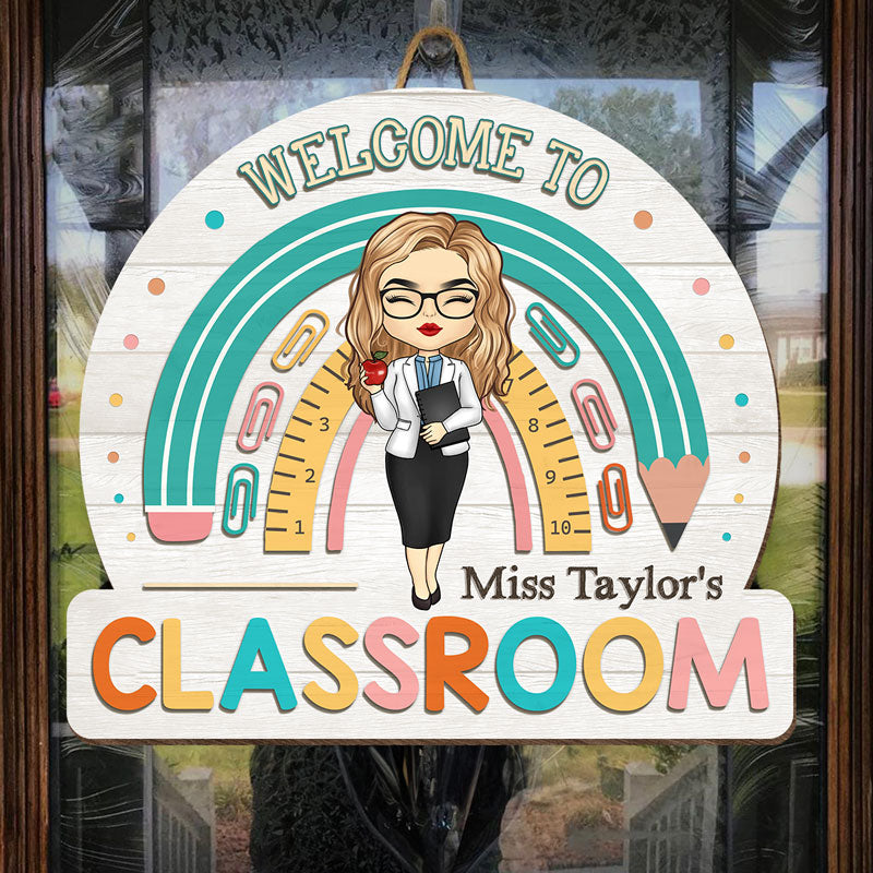 Welcome To Our Classroom - Teacher Personalized Custom Shaped Home Decor Wood Sign - House Warming Gift For Teacher, Back To School