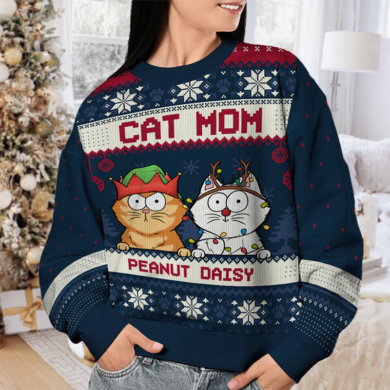 Custom Name Christmas Cat Mom Gifts - Personalized Sweatshirt