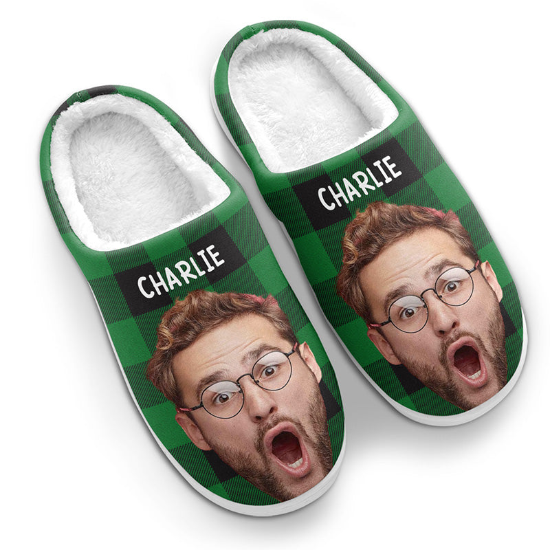 Custom Photo Dog Plaid Gifts for Pet Lovers - Personalized Fluffy Slippers