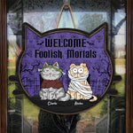 Custom Pet Name Halloween Welcome Gifts for Cat Lovers - Personalized Wood Sign