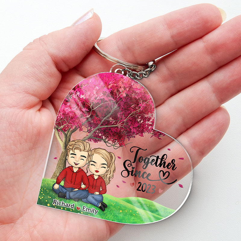We've Been Together Since - Couple Personalized Custom Heart Shaped Acrylic Keychain - Gift For Husband Wife, Anniversary