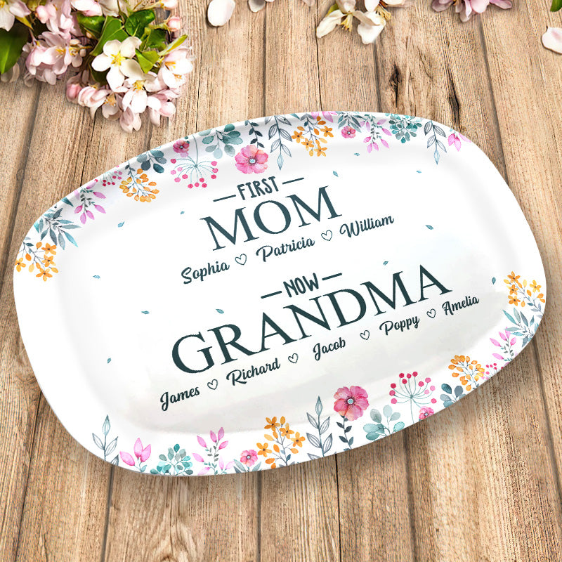 Custom Name First Mom Now Grandma Gifts - Personalized Platter