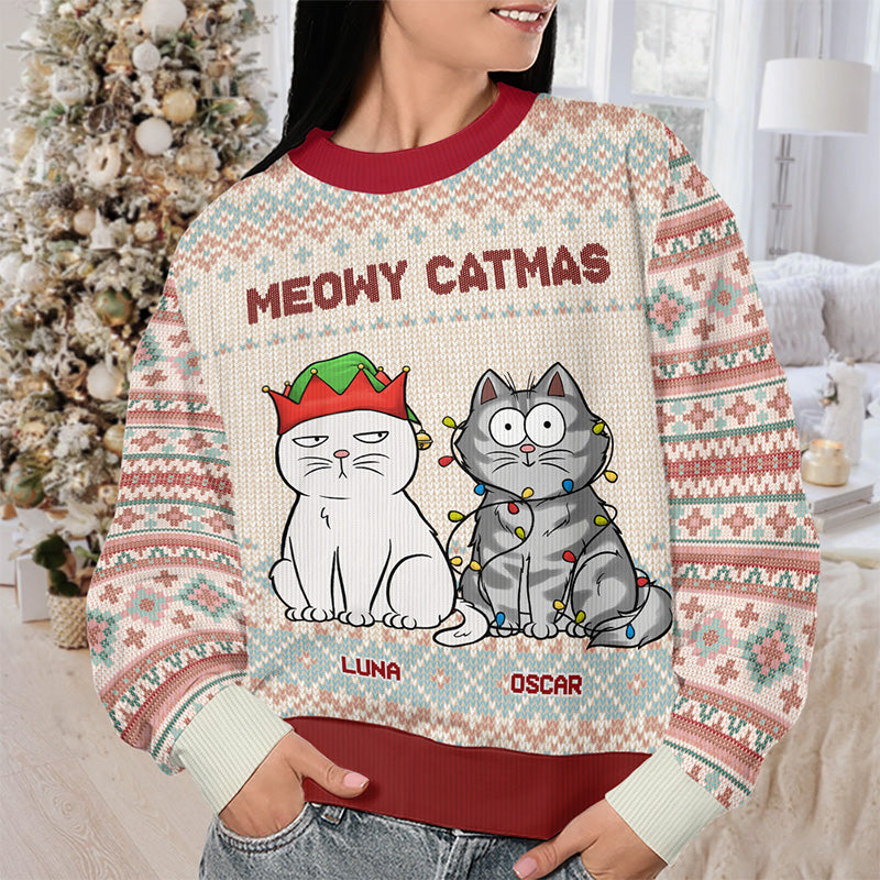 Santa Paws Please Stop Here - Dog & Cat Personalized Custom Ugly Sweatshirt - Unisex Wool Jumper - Christmas Gift For Pet Owners, Pet Lovers