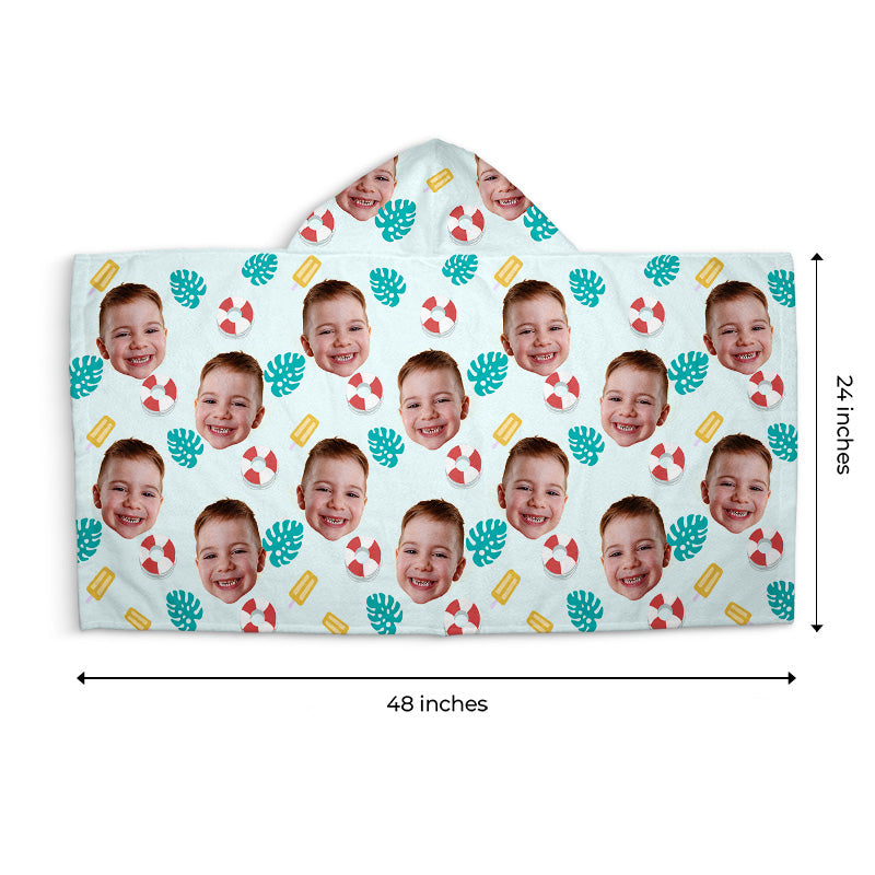 Custom Photo Happiness Comes In Waves - Family Personalized Custom Kid Hooded Beach Towel - Gift For Kids, Family Members