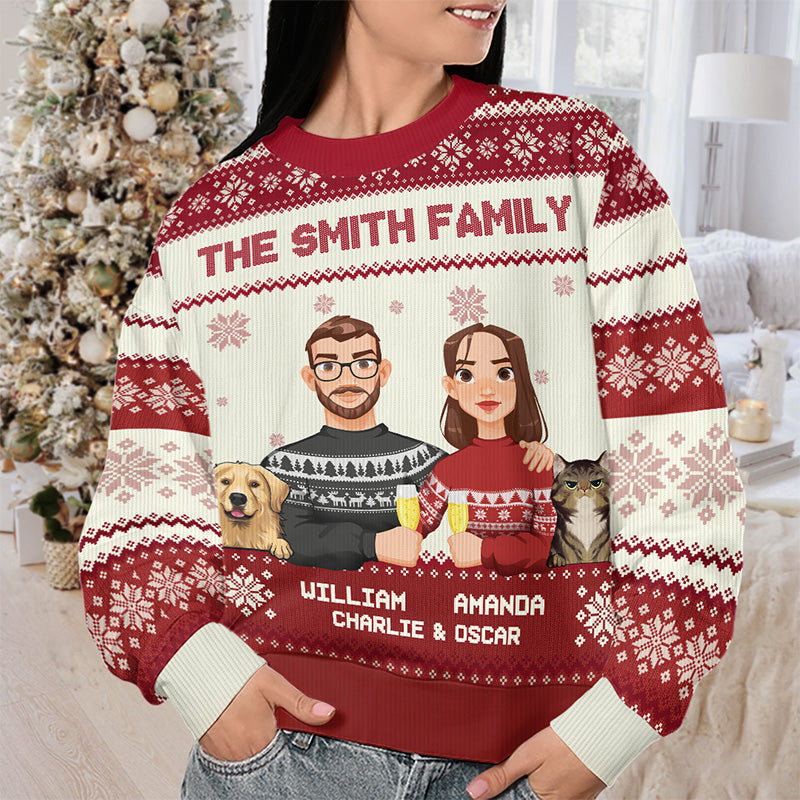Custom Family Name Pet Portrait Christmas Gifts - Personalized Sweatshirt