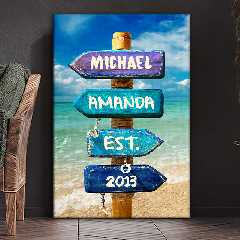 Custom Name Anniversary Beach Sign Gifts for Couples - Personalized Canvas